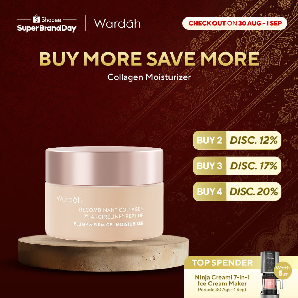 WARDAH Collagen Moisturizer - Plump & Firm Recombinant Collagen + 2% Argireline Peptide Gel Moist - Glow Moisturizer, Pelembab Wajah untuk Kulit Lebih Kencang, Kenyal, dan Bebas Jerawat - Pelembab Wajah Kering, Kusam, dan Sensitif - Skincare