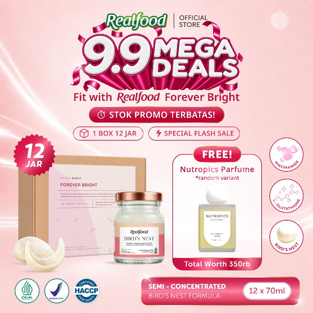 [SPECIAL 9.9 MEGA DEALS] Realfood Forever Bright / Minuman Sarang Burung Walet / Brightening Drink / Glutathione / Niacinamide / Kulit Cerah / Glowing Skin / Bantu Samarkan Kulit Kusam / Dark Spot / Daily Beauty Drink / Wellness Drink