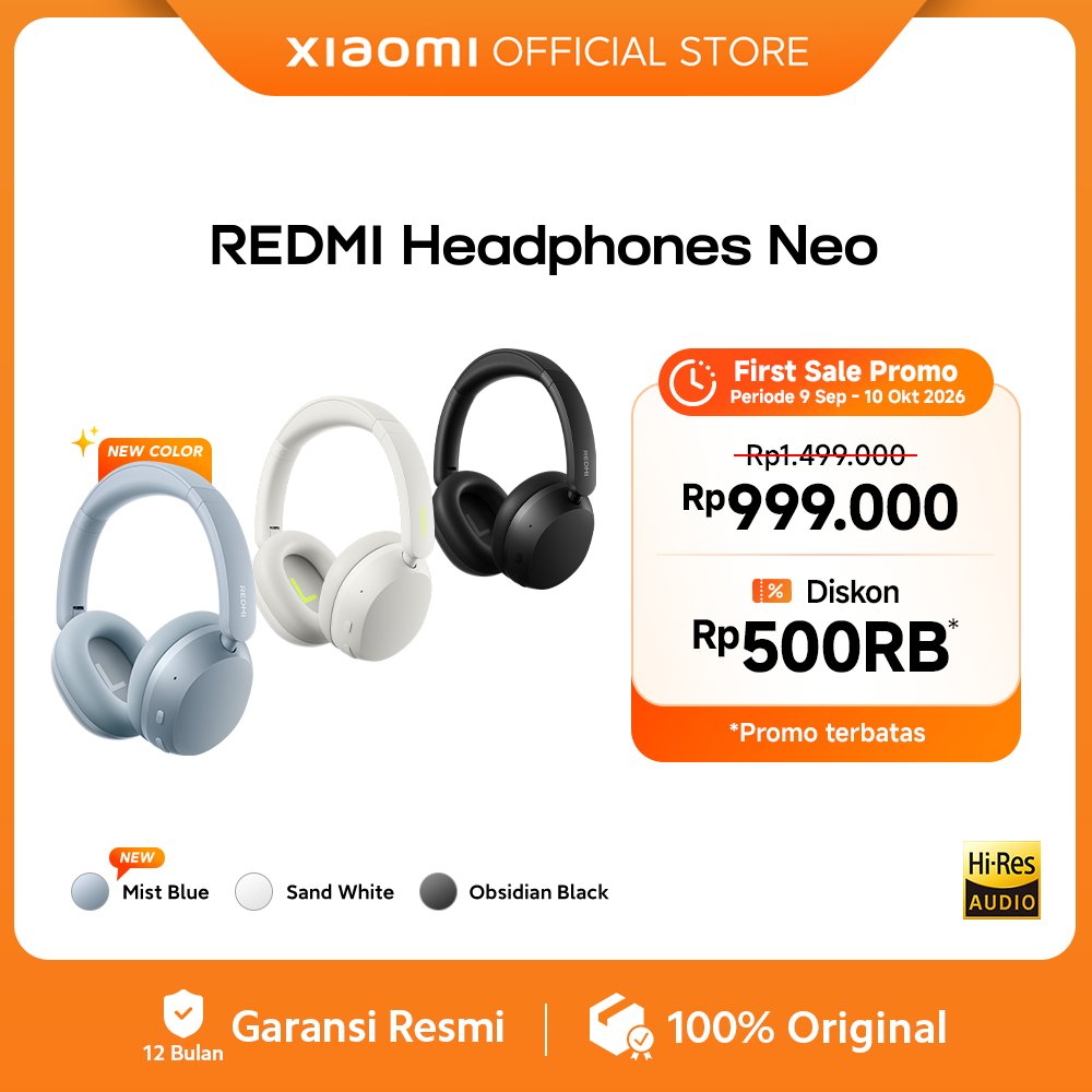 Xiaomi Redmi Headphones Neo | Driver Dinamis 40mm Suara Bass Bertenaga | Kualitas Audio Hi-Res Detail & Jernih | Adaptive ANC hingga 42dB | Triple Mic AI Noise Reduction Panggilan Lebih Jelas | Baterai Tahan Lama Hingga 72 Jam | [Xiaomi Official Store]