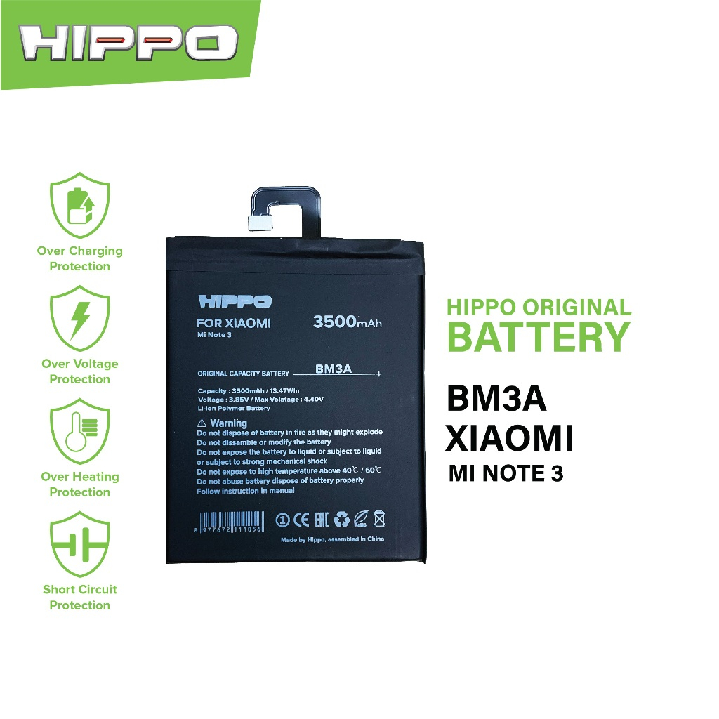 Hippo Baterai Xiaomi BM3A Mi Note 3 3500Mah Battery Batere Batrai Batre High Capacity Original Cell Garansi resmi