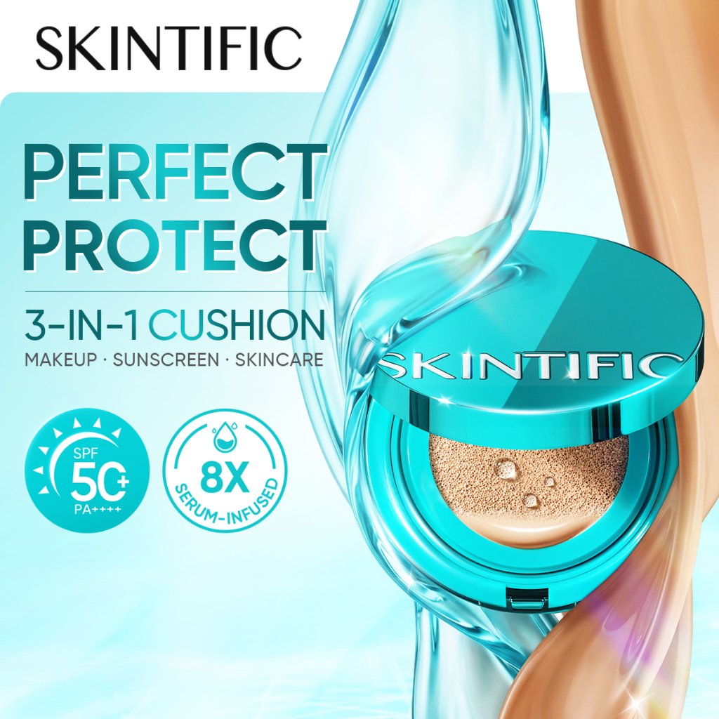 NEW LAUNCH / SKINTIFIC - SPF 50+ PA++++ Perfect Stay Serum Matte Sunscreen Cushion Foundation / Soft Matte Finish 10H High Coverage Outdoor UV Protection Makeup Waterproof oil-control bb cream bedak padat skin tint green cushion official store concealer