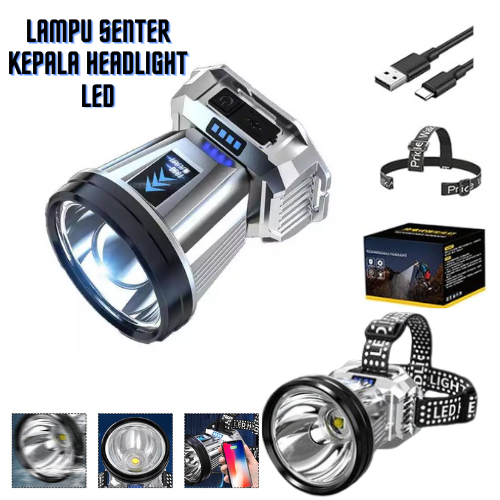 Lampu Senter Kepala Headlight LED/ Lampu Senter Kepala/ POWERBANK Headlamp Super Terang Outdoor