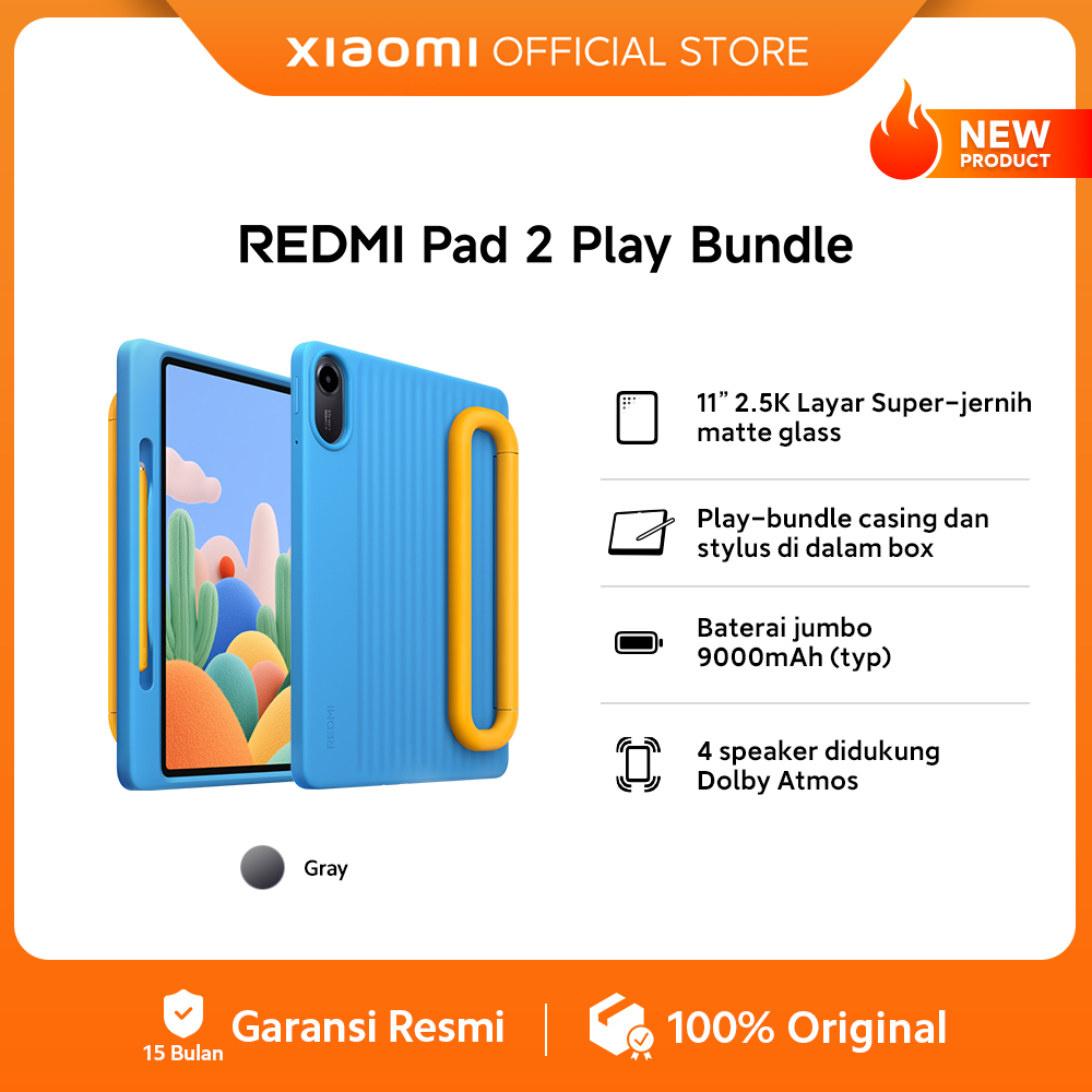 Xiaomi Redmi Pad 2 Play Bundle (4GB/128GB) / 11" 2.5K layar matte glass lebih aman untuk mata / Digital parenting assistant / Baterai jumbo 9000mAh (typ) untuk 17 jam belajar dan bermain tanpa henti [Official Store]