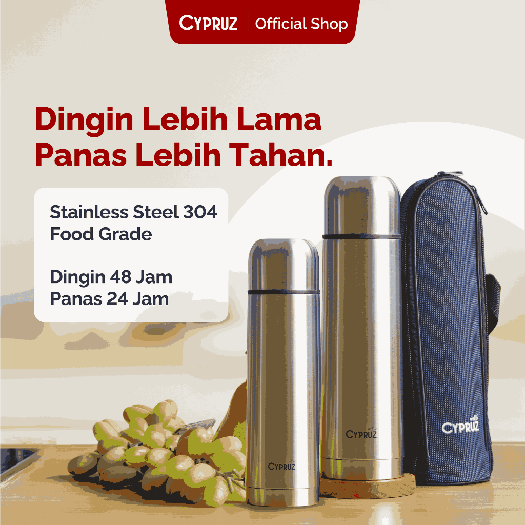 Cypruz Botol Minum Stainless Tahan Panas dan Dingin 1 Liter
