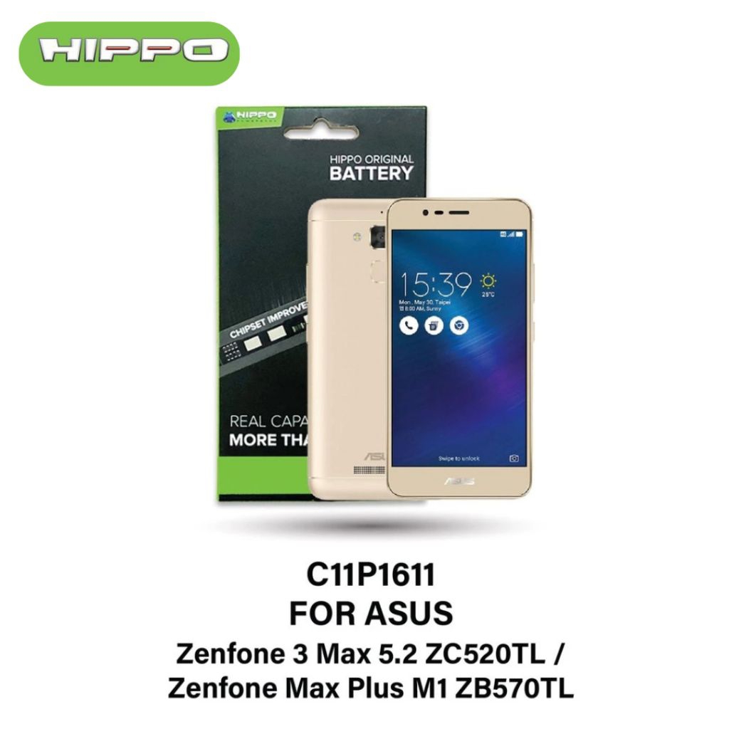 Hippo Baterai Asus C11P1611 Zenfone 3 Max 5.2 ZC520TL / Zenfone Max Plus M1 ZB570TL 4130mAh Battery Batere Batrai Batre Original Cell Garansi resmi
