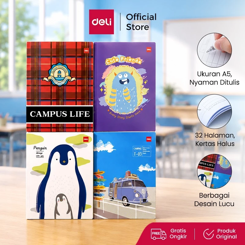Deli Buku Tulis Sekolah /  Writing Book / Notebook A5 32 Lembar 1 Pack Isi 10 Buku  /  2 Pack isi  20 Buku CD532ID
