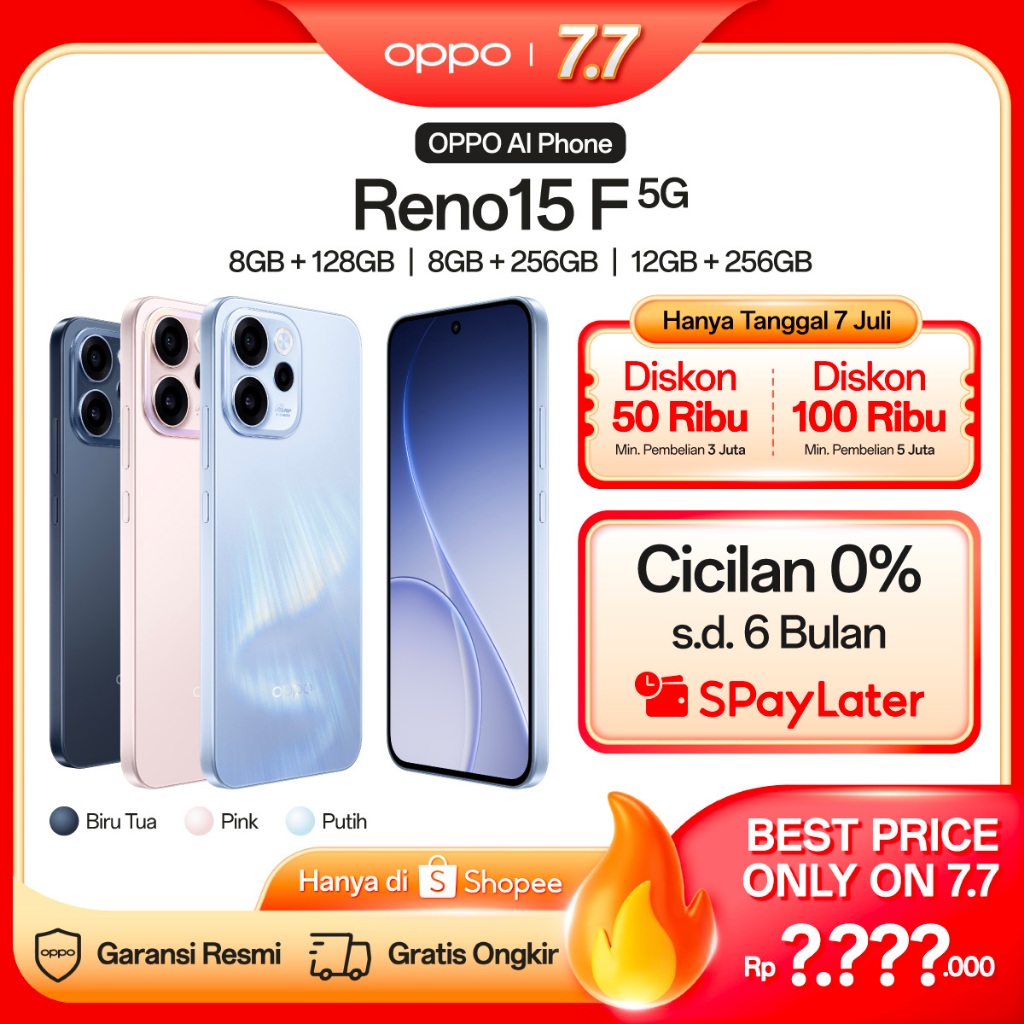 [BARU] OPPO Reno15 F 5G 8+128/256GB & 12+256GB [AI Portrait Glow 50MP Ultra Wide Selfie Camera, 7000mAh Large Battery 80W SUPERVOOC, 5-Year Fluency Authentication]