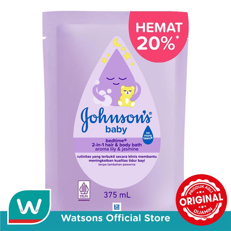 Johnson's Baby Bedtime Hair & Body Bath Refill 375ml - Sabun Bayi 2in1, lembut, jaga skin barrier kulit, dengan aroma Lily & Jasmine, membantu bayi lebih rileks & nyaman - Gambar 2
