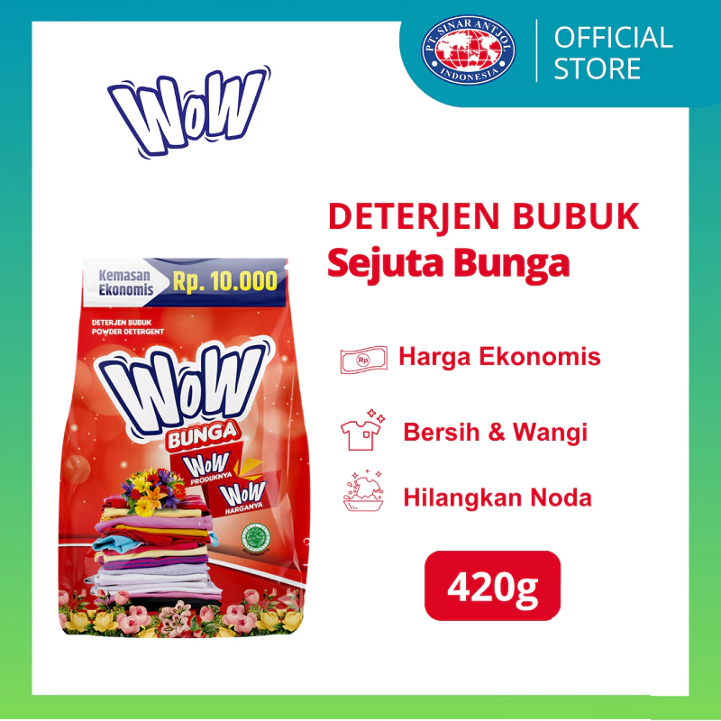 WOW 2000 Deterjen Sabun Cuci Baju Bunga 420gr - Merah