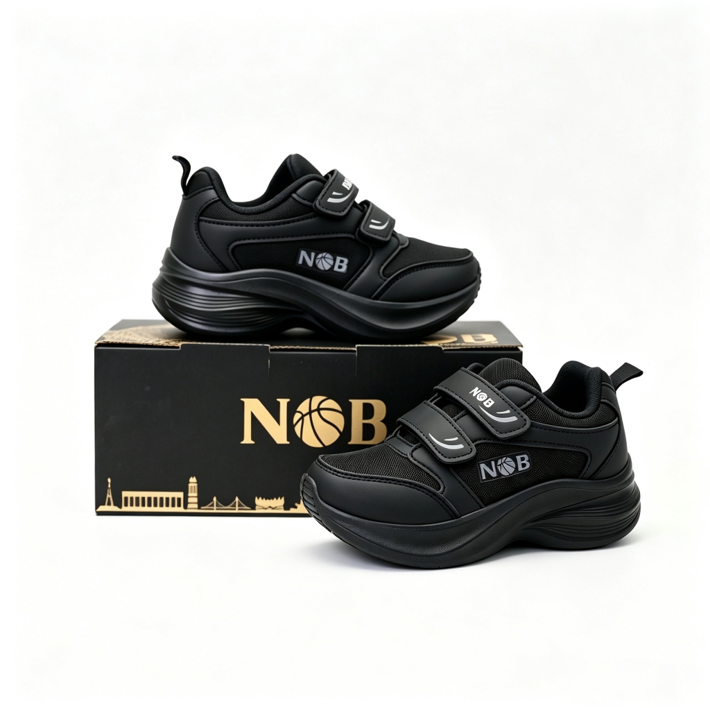 Qianda Sepatu Anak laki laki perempuan Sekolah Hitam Sporty Perekat Mesh Kasual Sepatu olahraga sekolah hitam NB-H003 Ukuran: 31-35 - Gambar 3