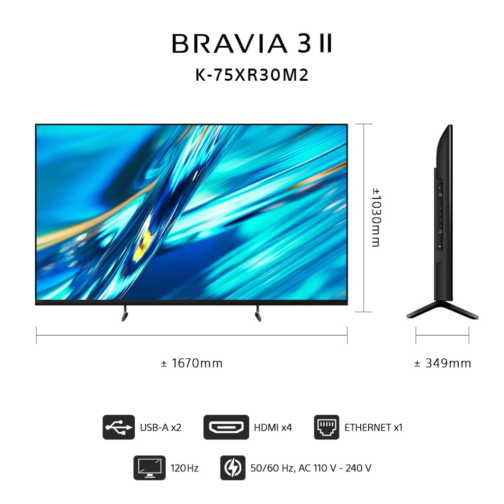 BRAVIA 3 II 75 Inch TV / XR Processor / 4K Ultra HD / High Dynamic Range (HDR) / Smart TV (Google TV) / K-75XR30M - Gambar 2
