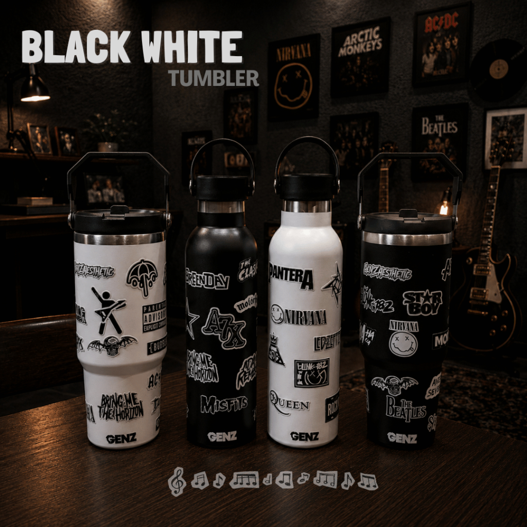 Tumbler Genz Black White Band Stainless Steel 900ML & 750ML Vacuum Insulated Band Premium Quality foto 2