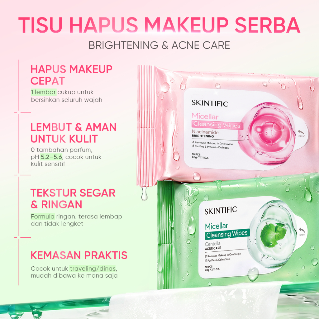 [Buy 5 Save More] Skintific Micellar Wipes 10 Sheets Niacinamide & Centella Care - Gambar 4