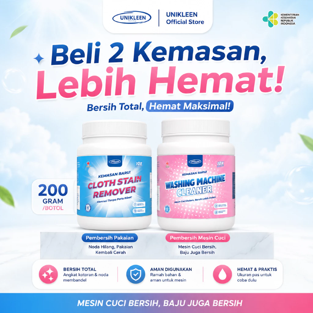 UNIKLEEN By Adreena - Bundling 200gr, Pembersih mesin cuci & pembersih noda membandel pada pakaian
