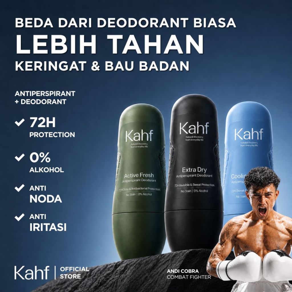 Kahf Antiperspirant Deodorant Roll On 45 ml - Deodorant Pria / Merah Jingga Official - Gambar 3