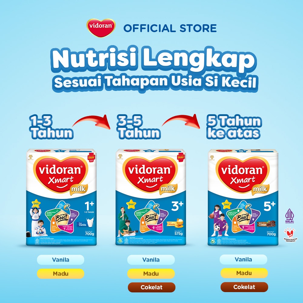 vidoran Xmart 3+ Madu 900gr Susu Formula Pertumbuhan Anak 3-5 Tahun - 3 box (Exp : 07.2027) - Gambar 4