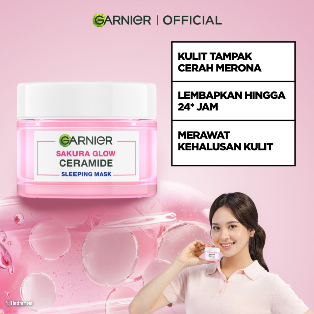 GARNIER Sakura Glow Ceramide Skin Barrier Sleeping Mask Night Cream Krim Malam Mencerahkan 50 ml Moisturizer Tone Up Glowing Skincare - pelembab wajah pemutih wajah - Gambar 4