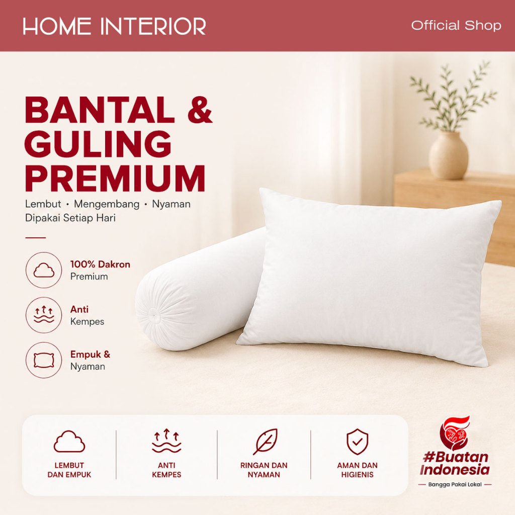 HOMEINTERIOR Bantal Guling Tidur 60 x 40CM Bantal Hotel Premium Isi Dakron Anti Kempes