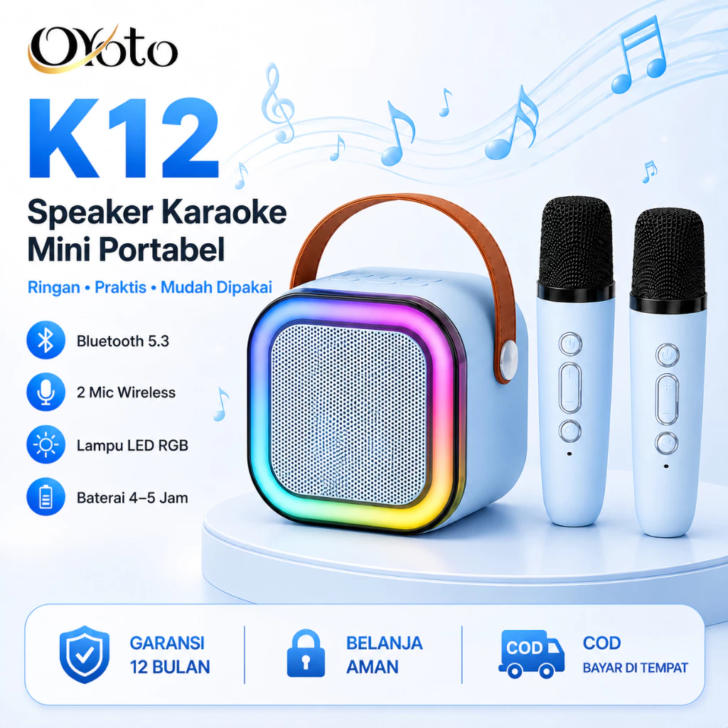 Speaker Bluetooth Mini K12 Bass Keren Portable Bisa Karaoke With 2mic Baterai Tahan Lama Support TF Card