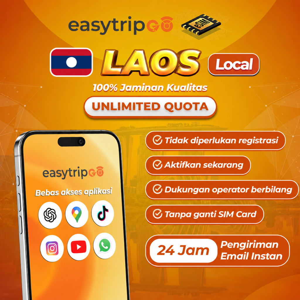 Easytripgo esim Laos Local Unlimited 5G 10-30GB Travel Data internet Langsung Aktif