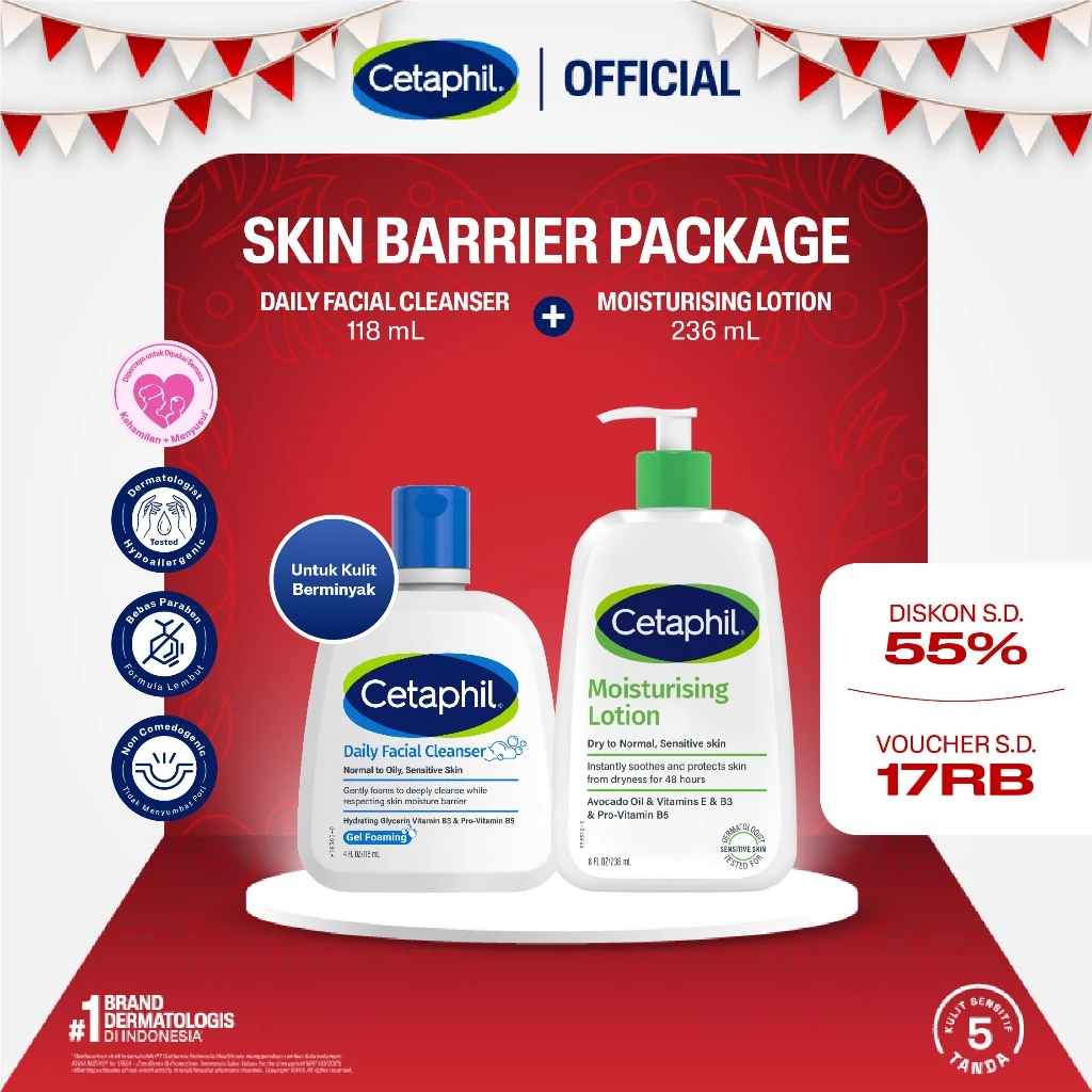 Cetaphil Daily Facial Cleanser 118ml + Moisturizing Lotion 236ml - Gambar 2