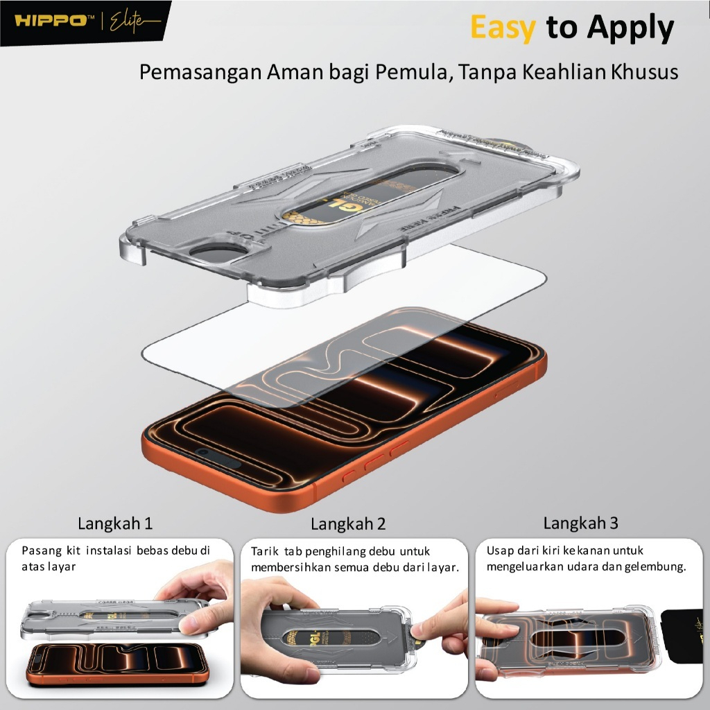 HIPPO ELITE PANGOLIN + FOR IPHONE 11 12 13 14 15 Pro Max Plus TEMPERED GLASS ULTRAFIT-CLEAR - Gambar 3
