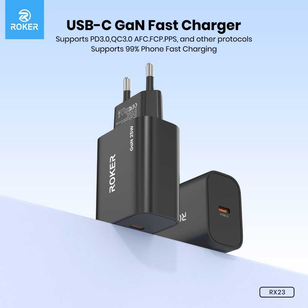 ROKER RX23 Charger GaN 25W USB-C PD3.0 QC3.0 PPS Fast Charging iPhone Android - Gambar 4