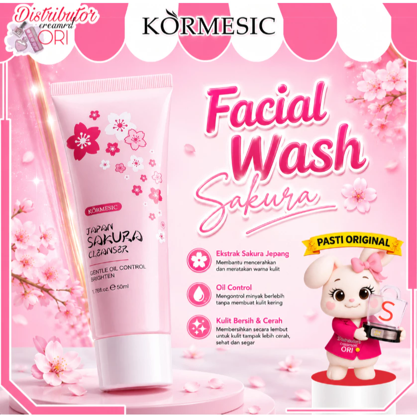 KORMESIC Japan Sakura Brightening & Oil Control Cleanser 50Ml / Distributor Cream Ori