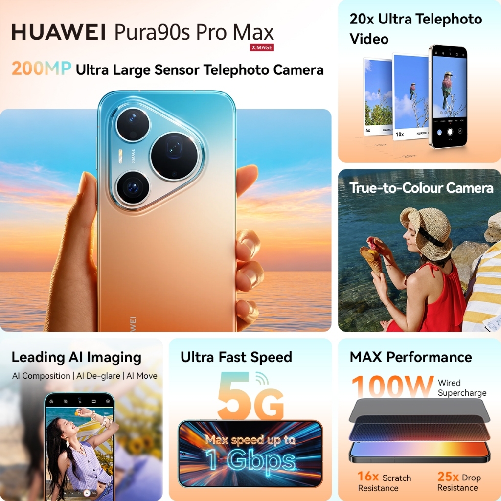 [BARU] HUAWEI Pura 90s Series 12/512GB / 5G / 200MP Telephoto* l True-to-Colour Camera 2.0 l HP AI / 100W / Kunlun Glass - Gambar 4