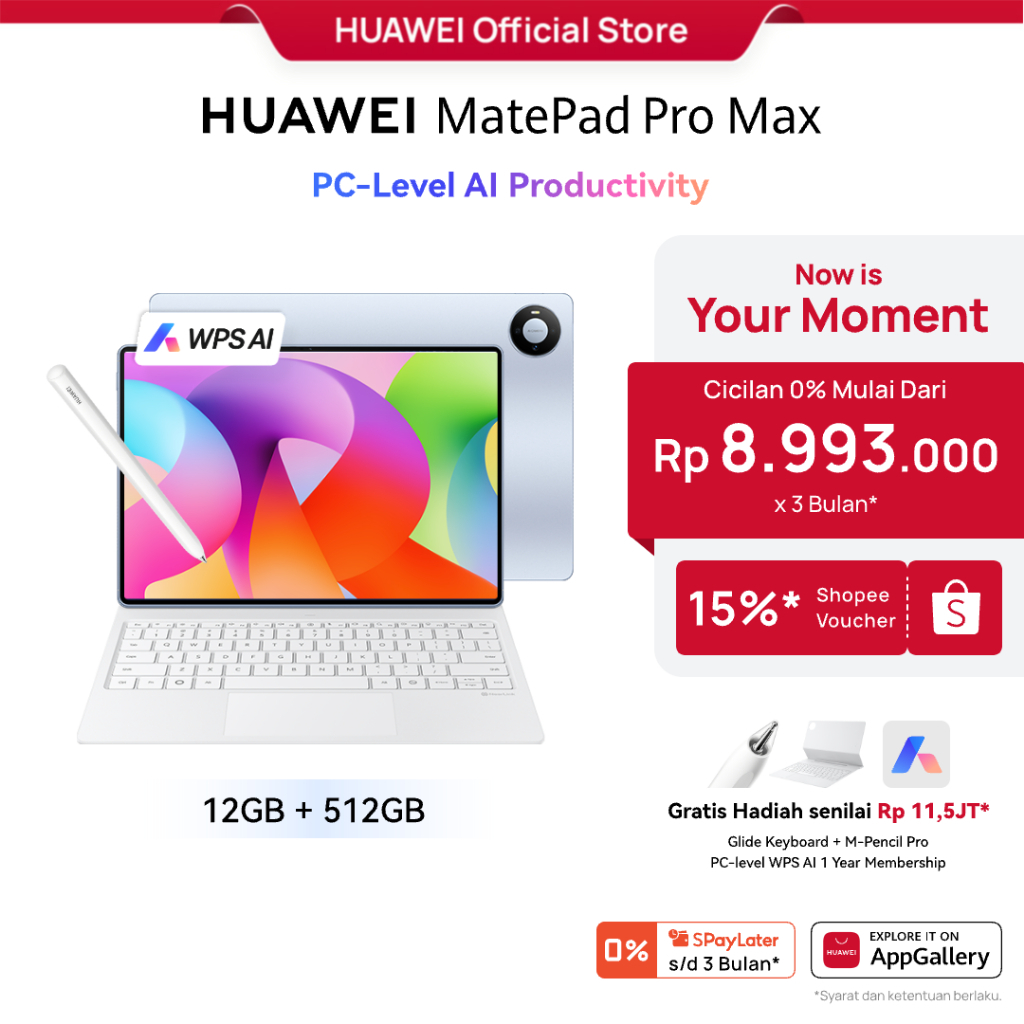 [PayDay s/d 15%] HUAWEI MatePad Pro Max Tablet / up to 12GB + 512GB / AI-powered PC-Level WPS / Ultra-thin Flagship Design / 13.2" Flexible OLED PaperMatte Display