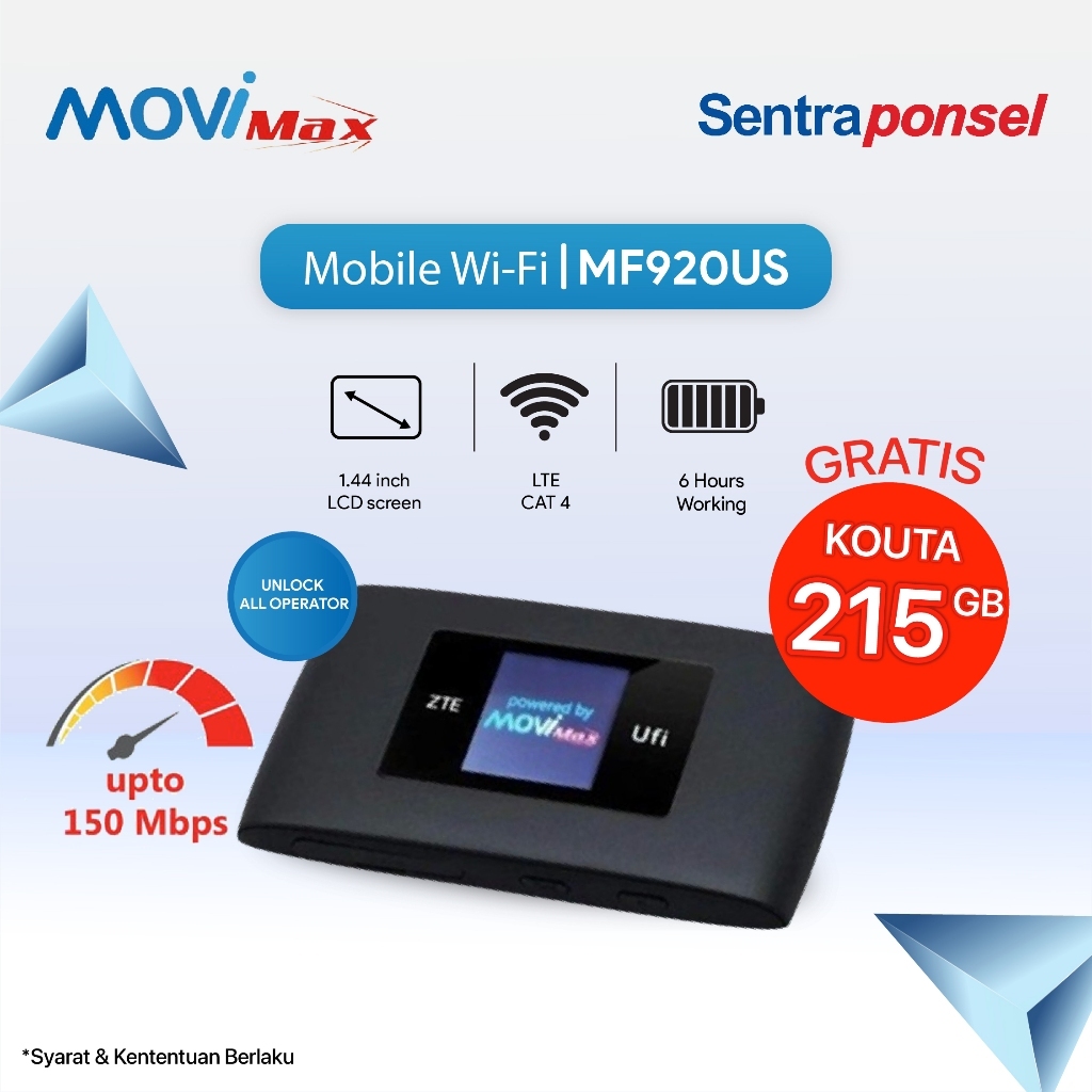 Modem MiFi MOVi Max Mobile WiFi ZTE MV920US 4G LTE (Unlock All Operator) - Garansi Resmi