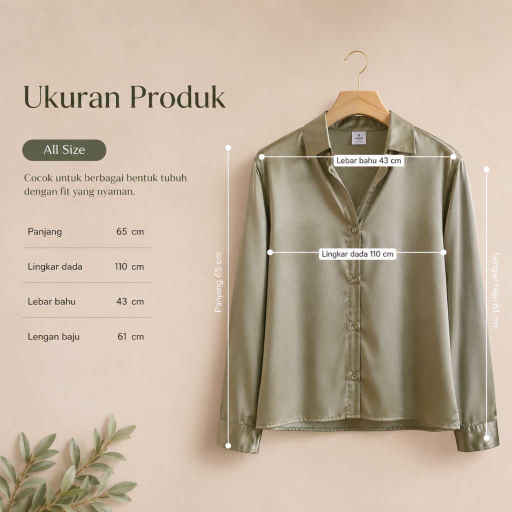 Ai Home Kemeja Wanita Lengan Panjang Blouse Bahan Satin Silk Premium Kemeja Satin Formal Atasan Kerja ALL SIZE - Gambar 3