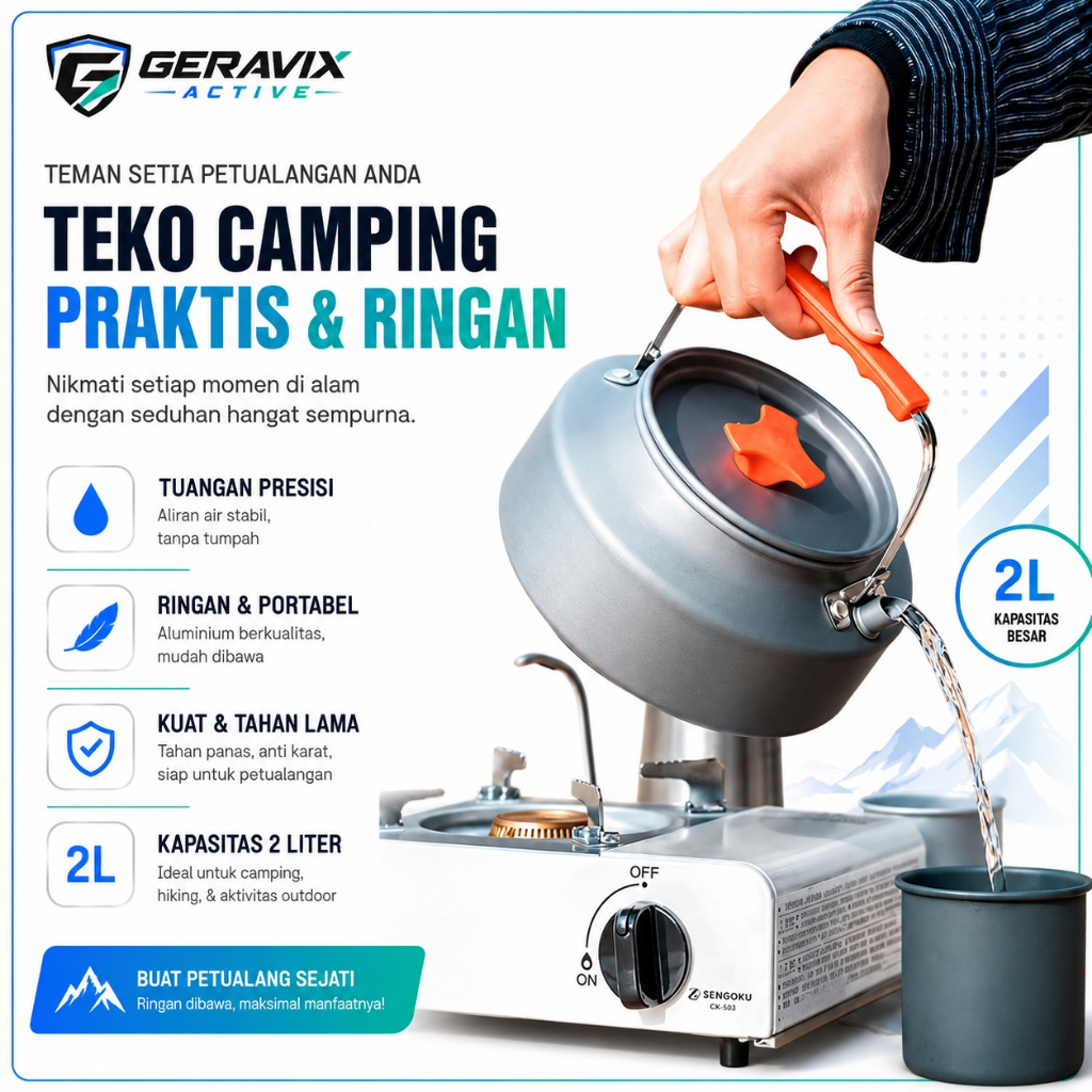 Teko Camping Portabel 2L DS-308 Alat Masak Outdoor Praktis Ringan