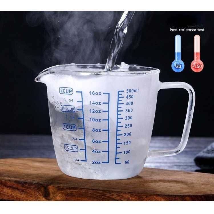 Gelas Ukur Kaca 250/500 mL Skala Tahan Panas Dingin Mug Milk Jug Bening Pitcher Teko Botol Susu - Gambar 2