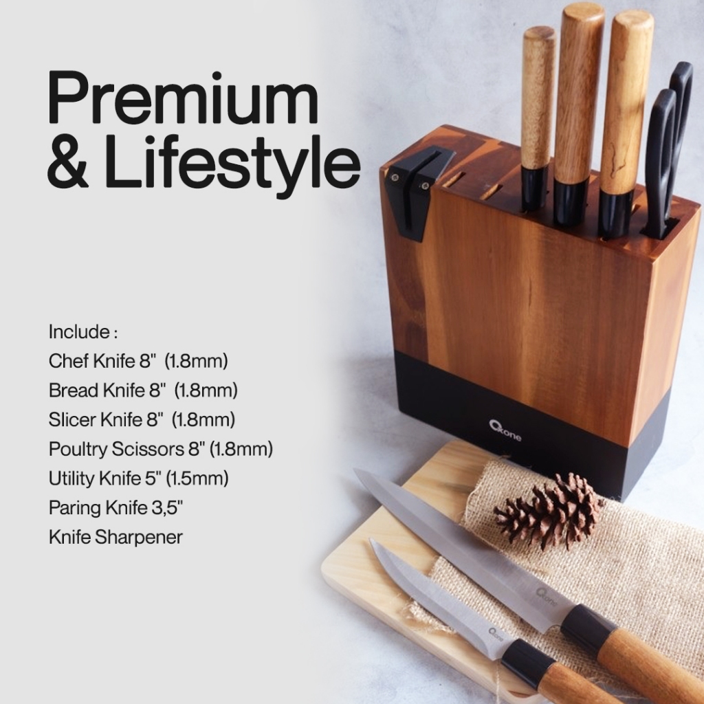 Oxone OX984 Pisau Set Stainless Gagang Kayu Premium Kitchen Tools - Gambar 2