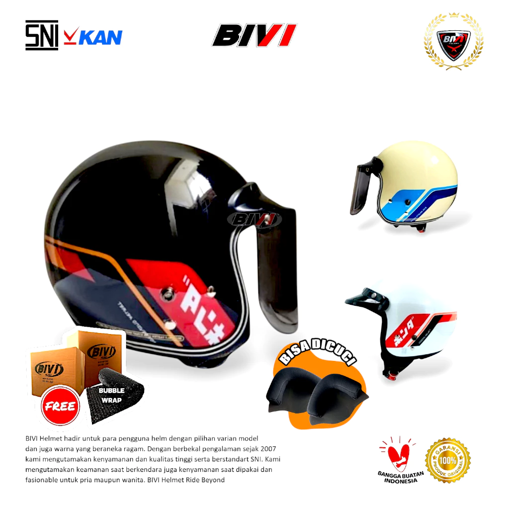 HELM BOGO BIVI - MOTIF VINTAGE Half Face Pria Wanita Remaja Dewasa