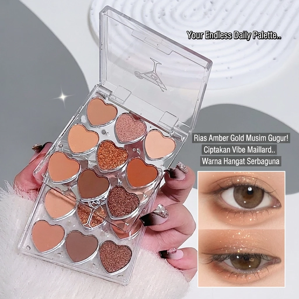 GROSIR 12 Pcs Eyeshadow Palette 9 Warna Heart Matte Shimmer Glitter Tahan Lama Earth Tone 257 5176 - Gambar 3