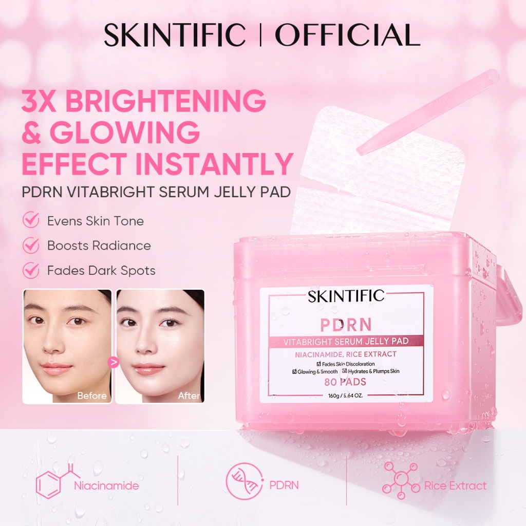 NEW LAUNCH / SKINTIFIC - Glow & Exfo / PDRN Vitabright Serum Jelly Pads + Exfoliating Toner Pads / Day & Night Skincare Combo - Gambar 2