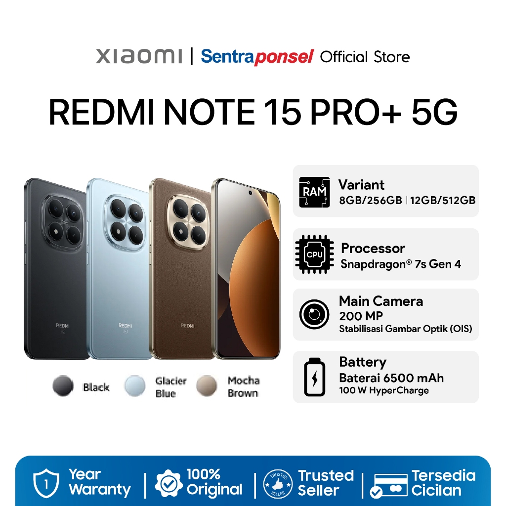 Xiaomi Redmi Note 15 Pro+ 5G 8/256 GB 12/512 GB / Baterai 6500mAh dengan HyperCharge 100W / Corning Gorilla Glass Victus