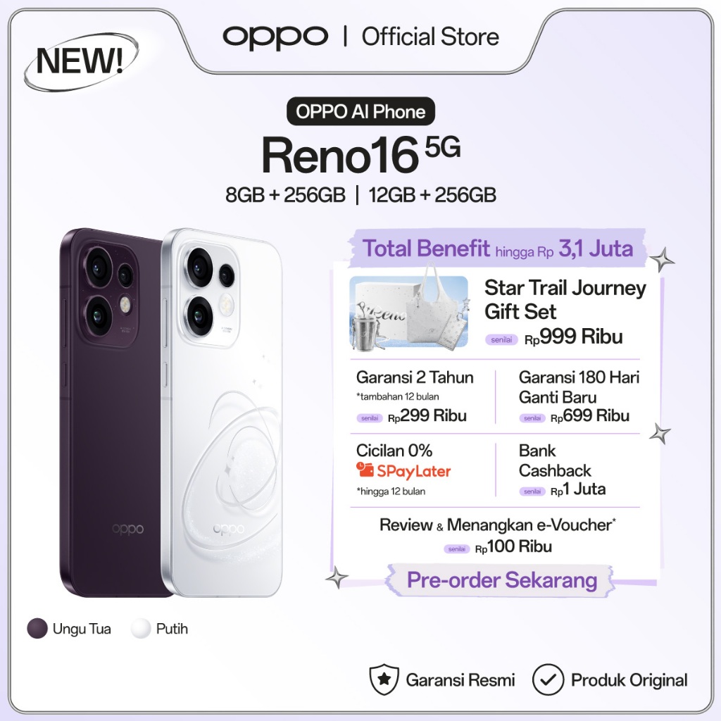 [NEW] OPPO Reno16 5G 8GB+256GB/12GB+256GB [3D Pop Planet Design, AI Remix Collage, 50MP Ultra Wide Selfie Camera]