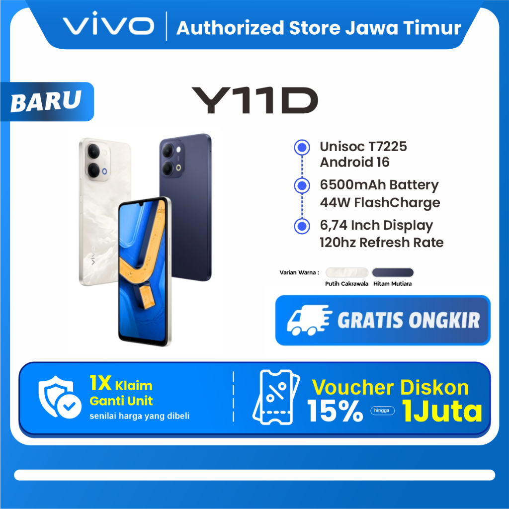 [NEW LAUNCH] vivo Y11d - 6500mAh + 44W FlashCharge, Tahan Banting Ekstrem, Tahan Hujan IP65, 50MP Kamera Utama, Layar 120Hz Ultra Terang