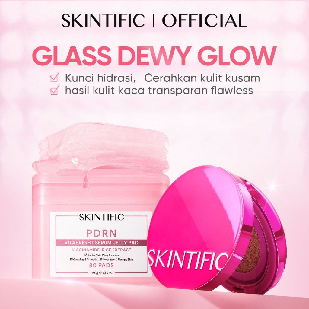 [NEW LAUNCH]SKINTIFIC - Glowing Glass Skin Set / PDRN Vitabright Serum Jelly Pad 80sheets&Cover Glow Perfect Pink Cushion Antioxidation Dewy Flawless Oil-Control Brightening Hydrating Radiant masker komedo dan pori Foundation skin tint bb cream