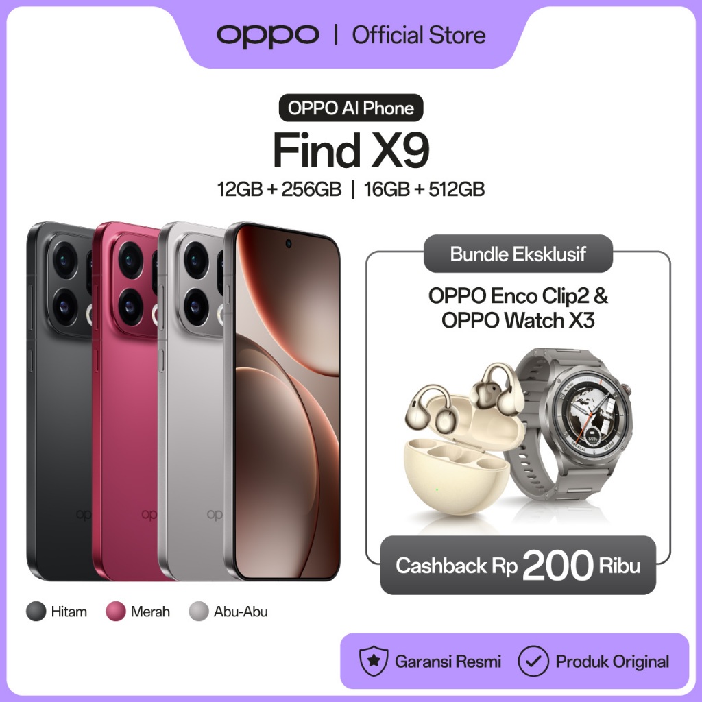 [NEW] OPPO Find X9 12GB+256GB & 16GB+512GB [Hasselblad Telephoto 120x Super Zoom, Baterai Ultra Besar 7025mAh 80W, Dimensity 9500]