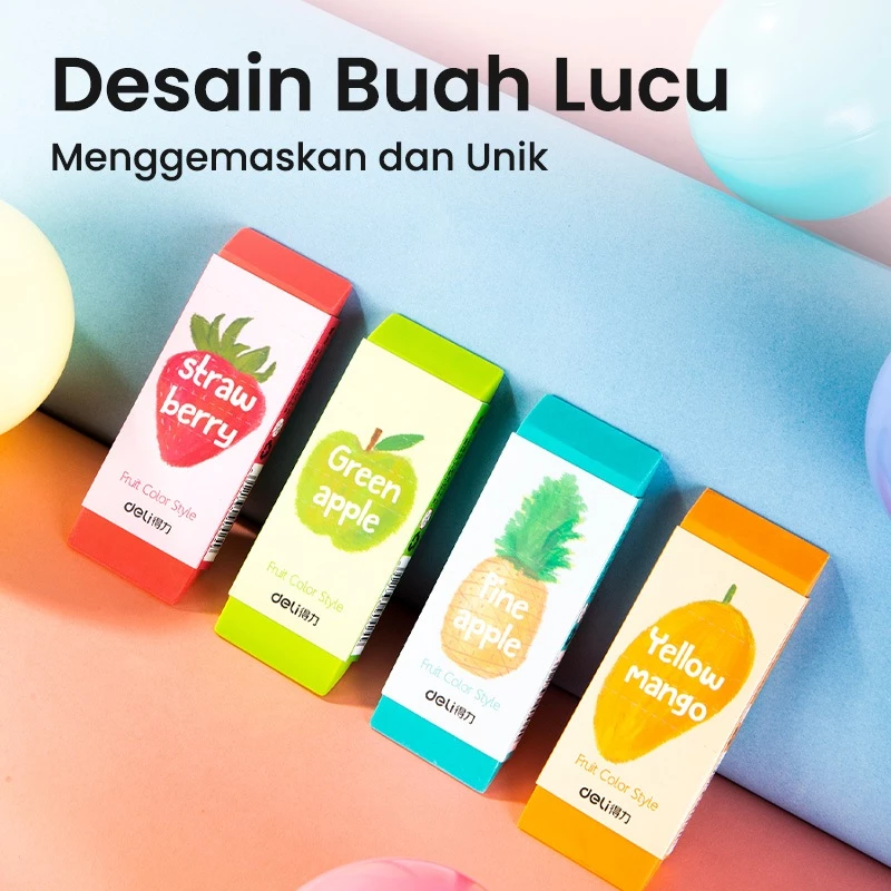Deli Plastic Eraser Jumbo  / Penghapus Hapusan Tidak Mudah Patah Warna Warni Desai Buah Lucu W71050 - Gambar 3