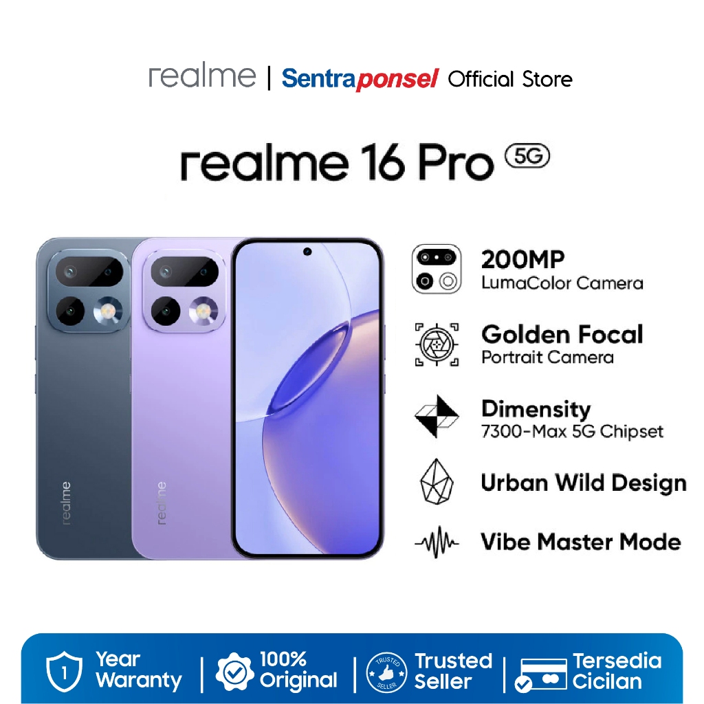 Realme 16 Pro 5G 12GB+256GB / 200MP LumaColor Camera / Golden Focal Portrait Camera / Dimensity 7300-Max 5G Chipset