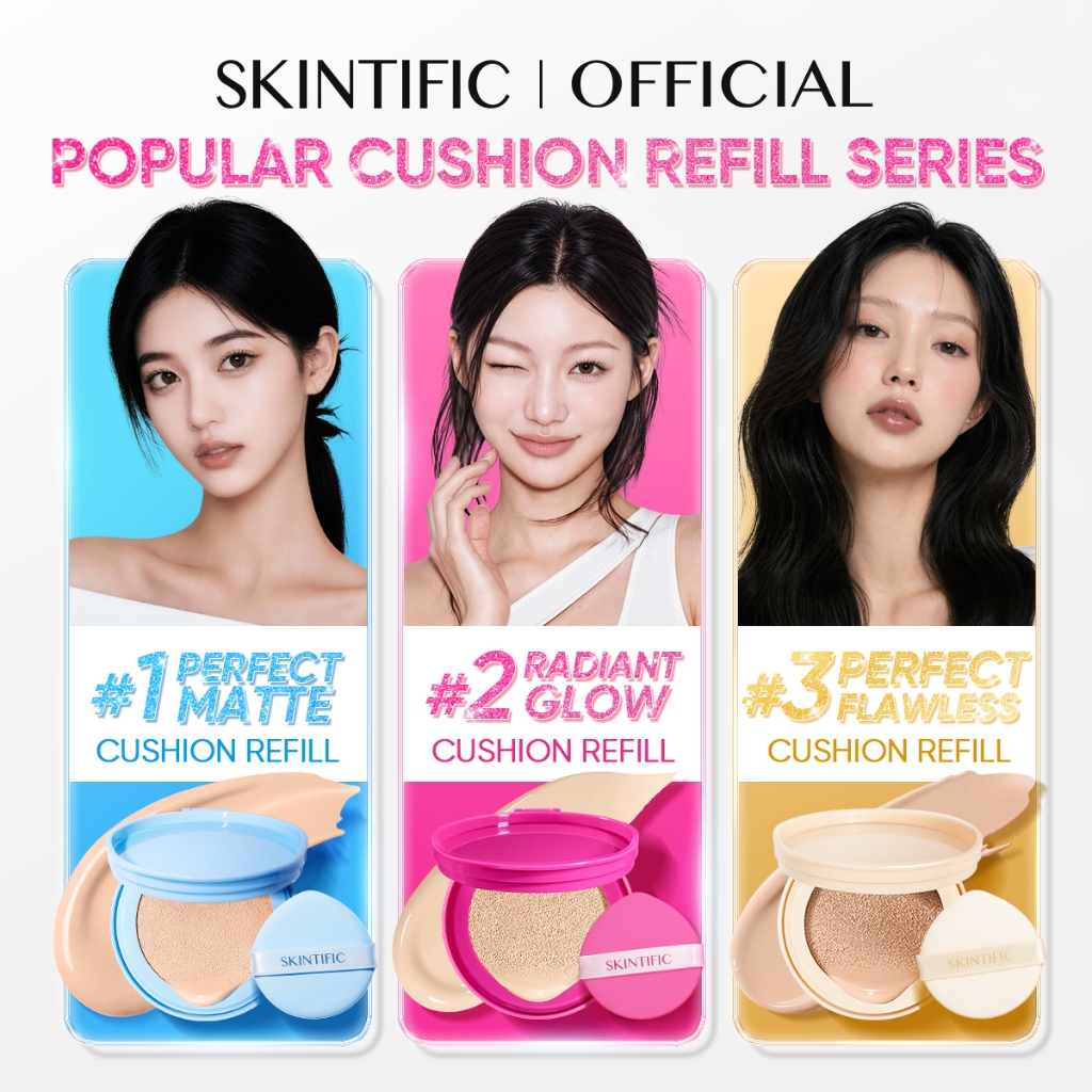 [2PC Bundle Promo]SKINTIFIC - CUSHION REFILL SERIES / Glow / Matte / Flawless Cushion Oil-Control bedak padat Foundation skin tint bb cream makeup powder