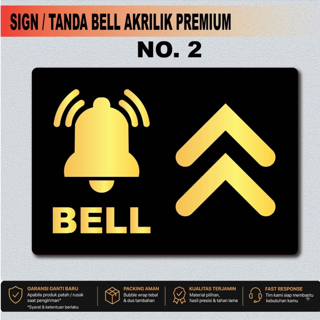 SIGN TANDA BELL AKRILIK HITAM WARNA TULISAN GOLD - Gambar 3