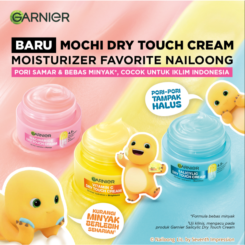 [NEW] BIG SIZE Garnier Mochi x Nailong Dry Touch Cream 50ml 4.5% Vitamin C / Niacinamide / Salicylic Acid Moisturizer Pelembab Wajah Skin Barrier Soothing Balm Kulit Kering Iritasi Skincare Set Krim Siang Krim Malam Day Cream Serum Tone Up Cream - Gambar 2