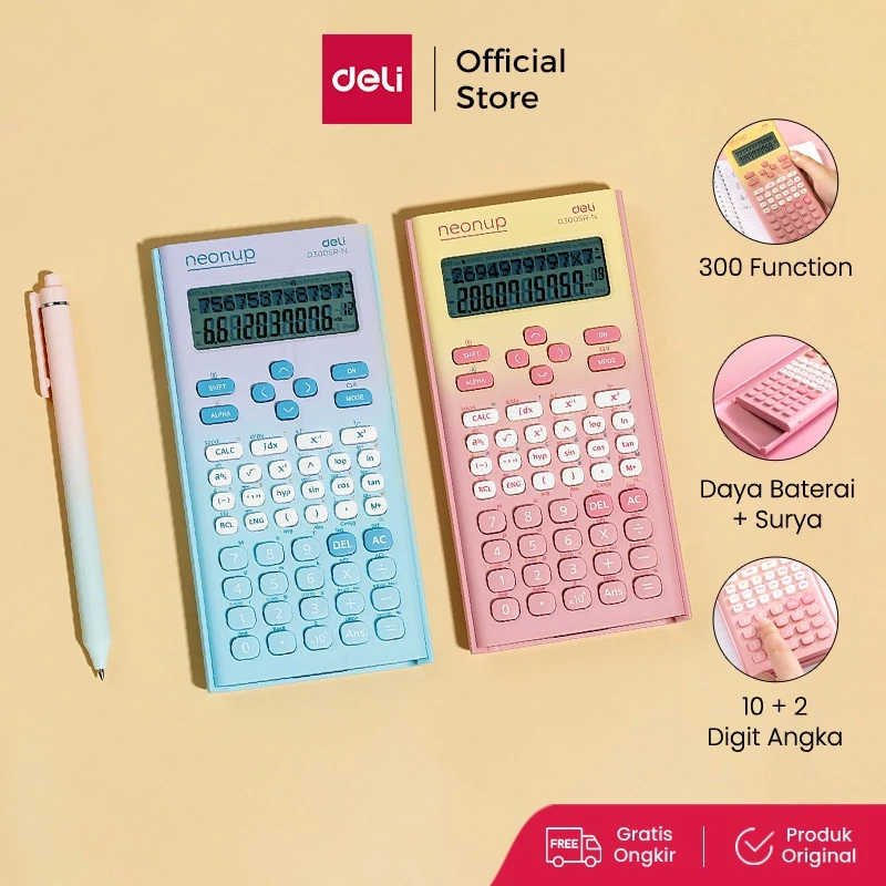Deli x Cicimaksan Kalkulator 300 Fungsi Kalkulasi ED300SR Neon
