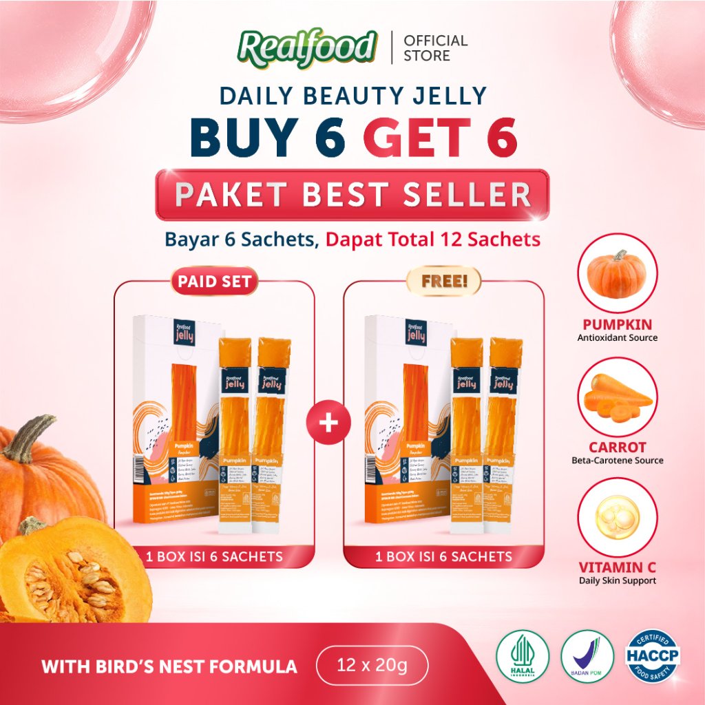 BUY 6 GET 6 Realfood Jelly Pumpclear Sarang Burung Walet dengan Vitamin C, Ekstrak Wortel dan Labu Kuning